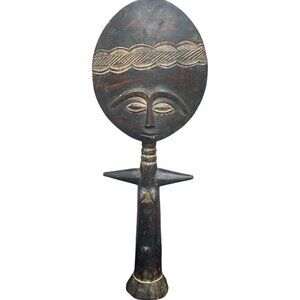 African Wooden Brown Fertility Primitive Art Statue Sculpture